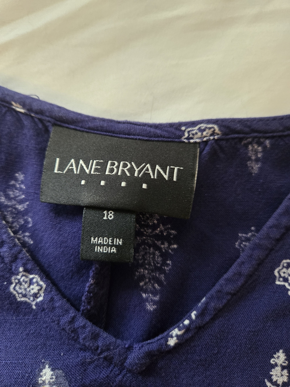 Lane Bryant Navy Blue Printed V-Neck Top